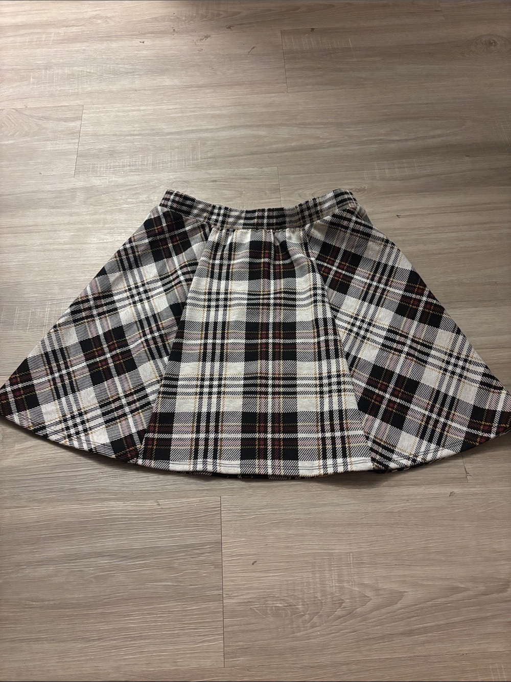 Altar'd State Black, White and Brown Plaid Circle Skirt